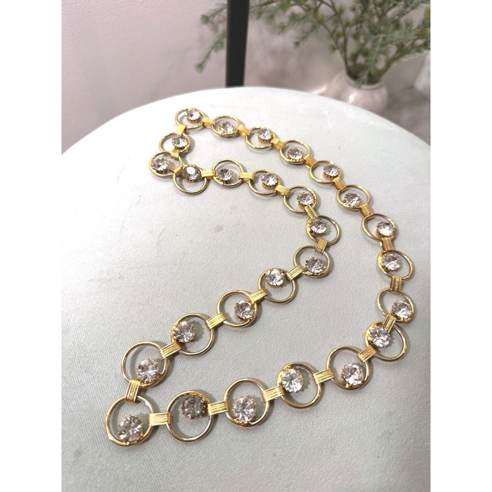 crystal‎ chain belt 60s 70s vtg goldtone mod glam adjustable dress belt small xs